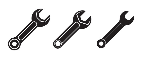 set of wrench silhouette, black and white silhouette, vector and illustration