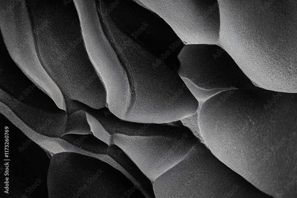 Poster Abstract grayscale close-up of textured rock formations, showing intricate curves and shadows.