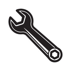 wrench silhouette, black and white silhouette, vector and illustration