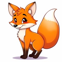 Obraz premium Cute Cartoon Fox: A delightful cartoon illustration of a friendly fox with big, expressive eyes. This charming image is perfect for children's books, websites.