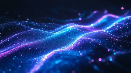 Obraz premium A vibrant, abstract representation of flowing waves of light in blue and pink hues, showcasing a digital, cosmic aesthetic.