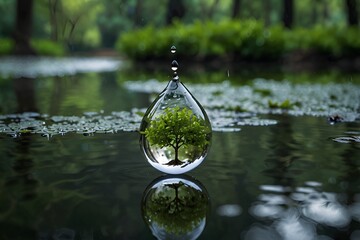 tear shaped droplet with tree