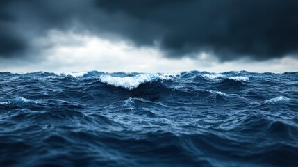 Dramatic Stormy Sea with Towering Waves and Ominous Dark Clouds Creating a Powerful and Intense Atmosphere Over a Vast Body of Water