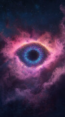mesmerizing cosmic eye surrounded by colorful nebula clouds