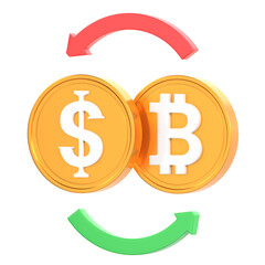 Money Exchange 3D Icon, symbolizing the process of trading currencies and financial transactions. illustrating the concept of currency conversion and global trade
