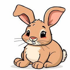 Obraz premium Cute Bunny with Big Eyes Illustration: A charming brown bunny with big, expressive eyes sits in a playful pose, capturing the innocence and sweetness of this beloved animal. 