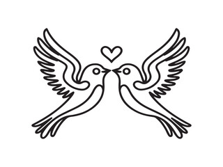 Cute couple birds with heart  line art illustration. Symbolizing love and romance.