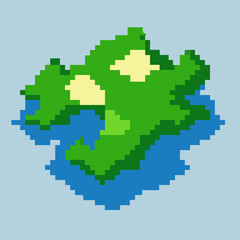 Fototapeta premium Pixel Art Island with Green Terrain and Blue Ocean on Light Background