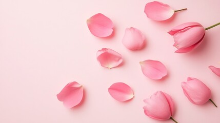 Pink Flower Petals Gently Falling on Soft Pastel Background