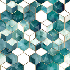 Obraz premium Seamless abstract geometric pattern of hexagons in blue tones, modern design backdrop