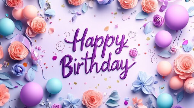 Stylish pastel purple birthday card design celebratory theme digital art festive environment creative angle joyful concept