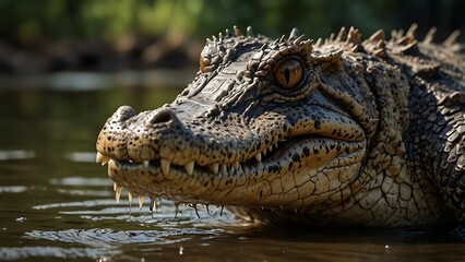 Obraz premium crocodille close up potrait in river habitat background