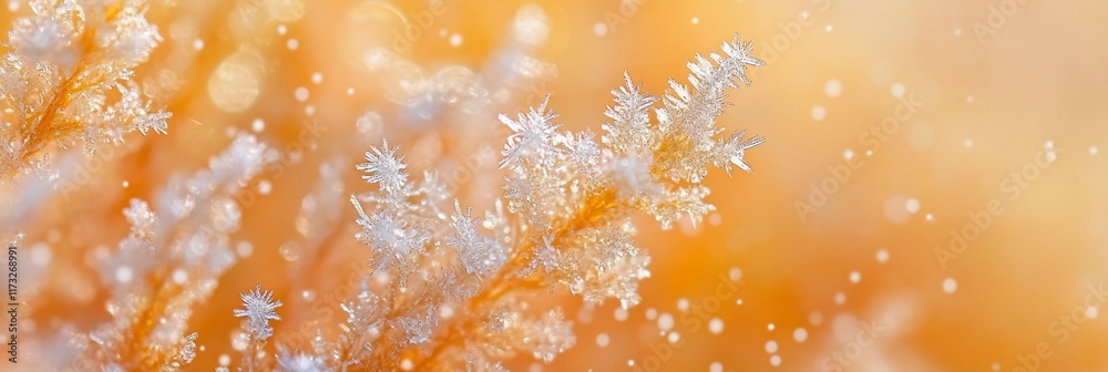 Poster frosty plants in a winter wonderland with bokeh background.