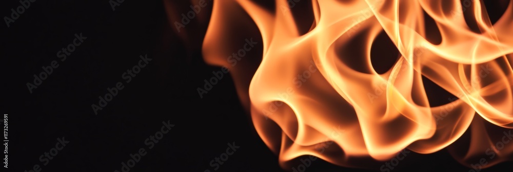 Poster captivating close up of vibrant orange flames swirling and dancing against a dark backdrop, creating