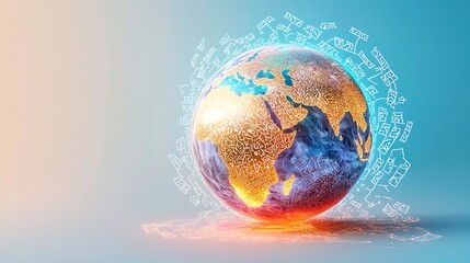 Glowing Globe Representing International Mother Language Day with Colorful Earth and Text Illustrations Celebrating Linguistic Diversity