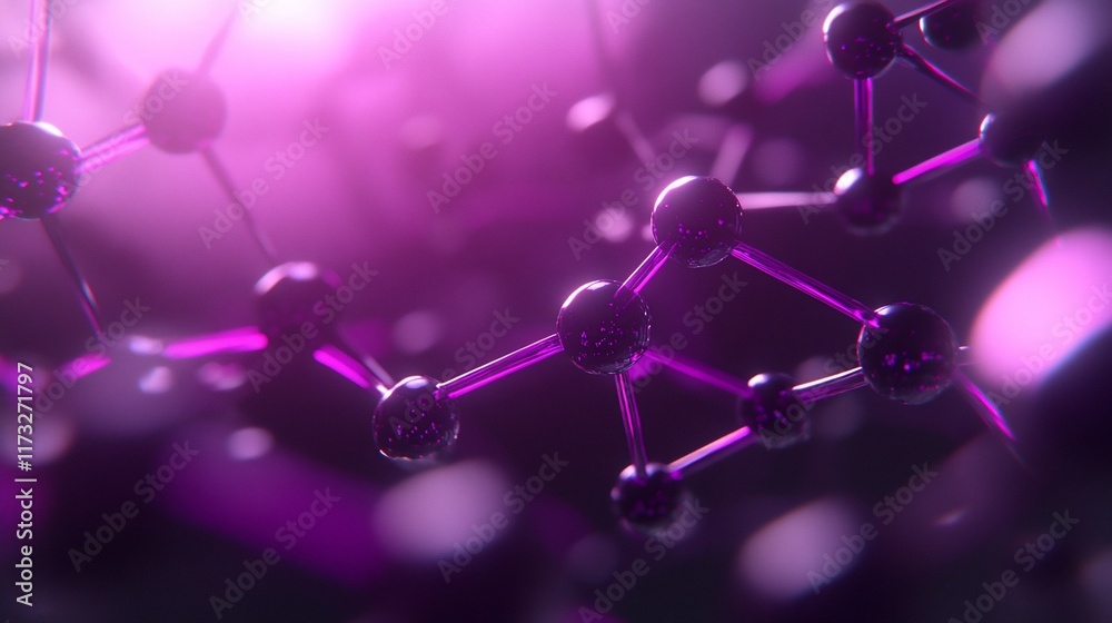 Poster Abstract 3D rendering of a molecule structure with purple glowing spheres and connecting rods.