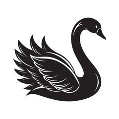 Fototapeta premium swan silhouette, black and white silhouette, vector and illustration