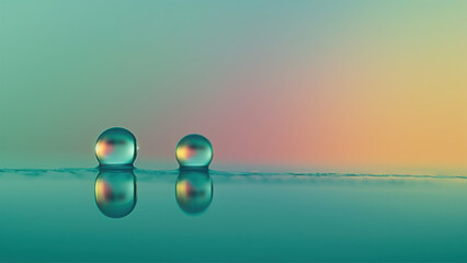 Water Droplets on Blue Green Surface Backgorund