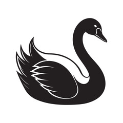 swan silhouette, black and white silhouette, vector and illustration
