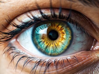 Macro photo of human female eye, high detailed iris. Vision problems. Ophthalmology