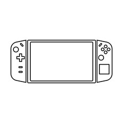 Illustration showing a black handheld game console icon on a white background © Victoria