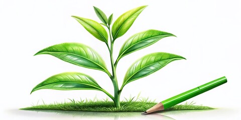 Fototapeta premium Green Tea Plant Pencil Sketch: Elegant Botanical Illustration Isolated on White Background