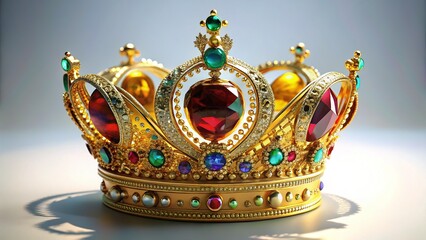 Fototapeta premium Unique Aerial View of Isolated Queen Crown, White Background - Regal Jewelry