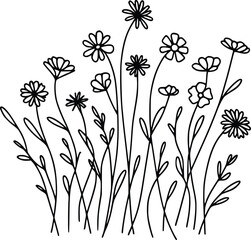 Wildflower svg, floral svg, wild floral line art