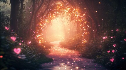Fototapeta premium romantic enchanted garden with misty atmosphere and dreamy lighting