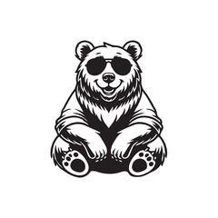 Fototapeta premium Joyful Baby Bear sitting wearing sunglass illustration vector, Funny Bear Clipart Design 
