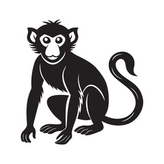 monkey silhouette, black and white silhouette, vector and illustration