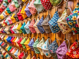Handmade Cotton Linen Face Masks Hanging Display Wall Shop - Covid-19 Prevention