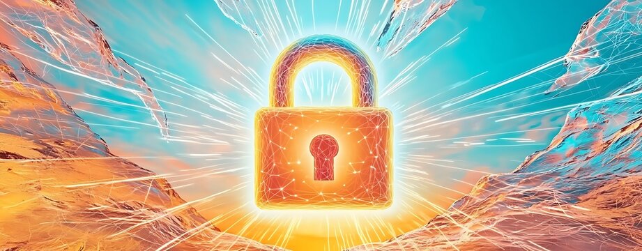 A Glowing Lock Icon Symbolizing Internet Safety on Safer Internet Day with Pastel Colors and a Bright Radiant Background