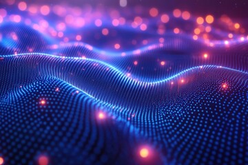 Digital network patterns glowing in vibrant blue waves abstract visualization technology futuristic environment close-up innovation