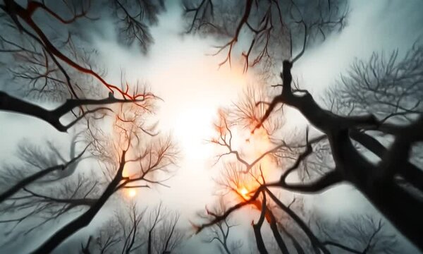 Abstract image of intertwining branches with a glowing center, evoking a mystical atmosphere.