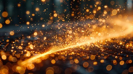 Obraz premium Abstract background with golden bokeh and glowing particles. AI generative. .