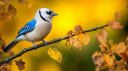 Obraz premium Stunning Blue Jay Bird on Autumn Branch