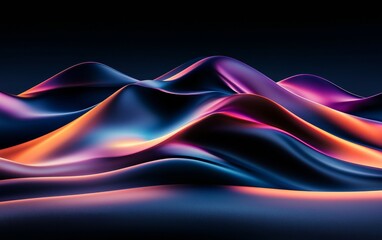 Abstract Dark Blue Purple and Orange Illuminated Waves 3D Render