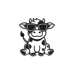 Fototapeta premium Joyful Cow sitting wearing sunglass illustration vector, Funny Cow Clipart Design 