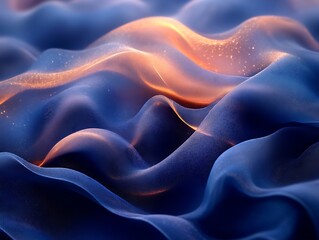 Obraz premium Abstract blue and orange wavy fabric texture with golden sparkles.