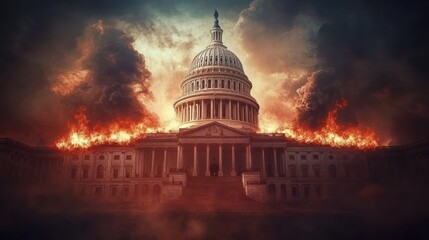 Obraz premium Capitol Hill Inferno: A Nation's Heart in Flames