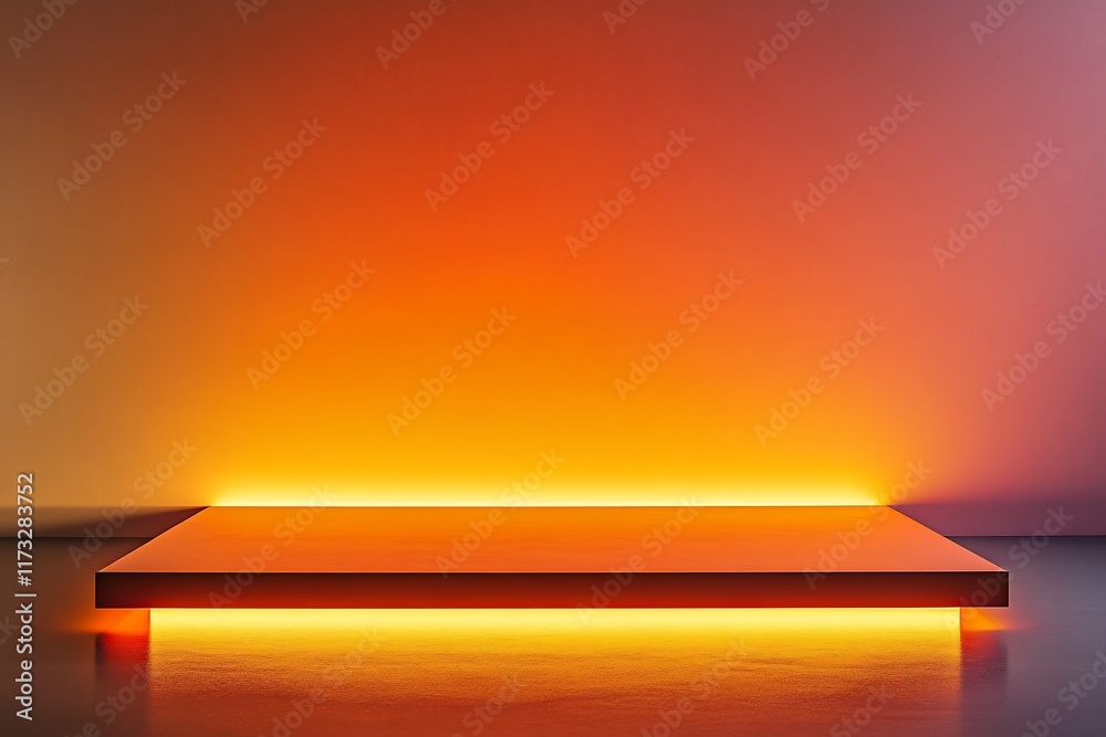 Aufkleber Illuminated platform with warm-toned lighting against a gradient wall.