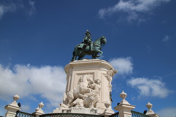 Obraz premium Close-up of the Statue of King Jose I in the Commerce Square, Lisbon, Portugal.