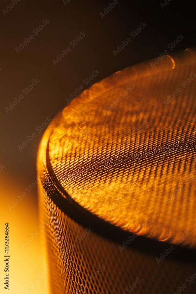 Poster Close-up of a gold metallic textured surface with a circular shape and subtle light reflection.