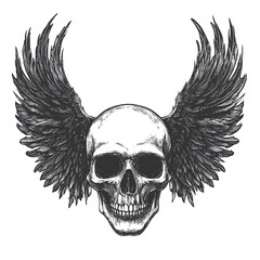 Fototapeta premium Skull with detailed wings illustration.
