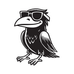 Obraz premium Joyful Crow sitting wearing sunglass illustration vector, Funny Crow clipart Design 