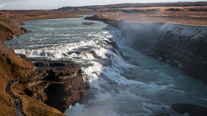 Gullfoss in October's scenery. Iceland's Most Popular Waterfall