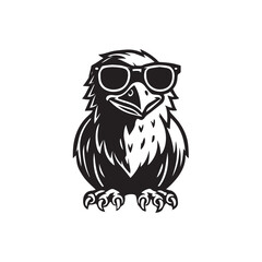 Fototapeta premium Cute baby Crow sitting wearing sunglass illustration vector, Crow clipart Design, Funny Crow Design