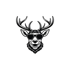 Cute baby Deer sitting wearing sunglass illustration vector, Deer clipart Design, Funny Deer Design
