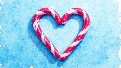 Illustration Pink Heart Shaped Candy Cane On A Blue Background